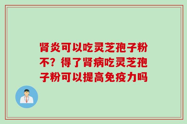 肾炎可以吃灵芝孢子粉不？得了肾病吃灵芝孢子粉可以提高免疫力吗