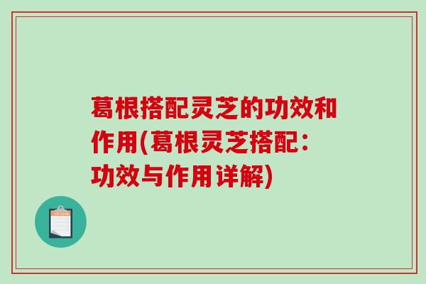 葛根搭配灵芝的功效和作用(葛根灵芝搭配：功效与作用详解)