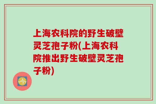 上海农科院的野生破壁灵芝孢子粉(上海农科院推出野生破壁灵芝孢子粉)