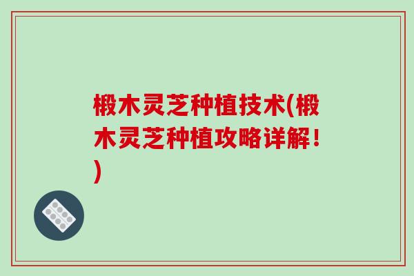 椴木灵芝种植技术(椴木灵芝种植攻略详解！)