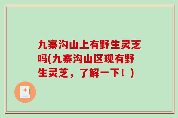 九寨沟山上有野生灵芝吗(九寨沟山区现有野生灵芝，了解一下！)