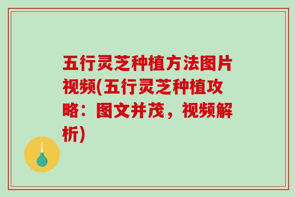 五行灵芝种植方法图片视频(五行灵芝种植攻略：图文并茂，视频解析)