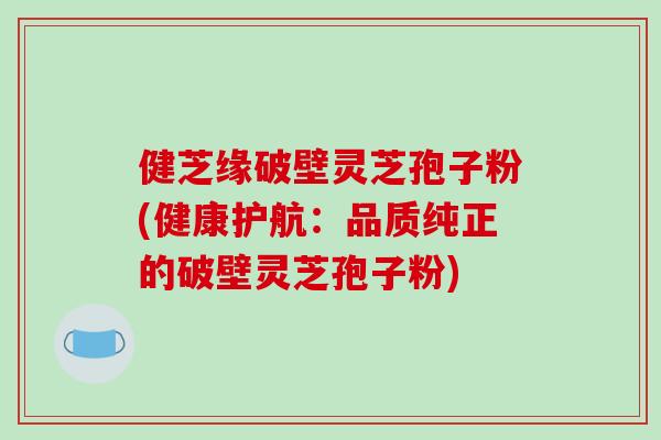 健芝缘破壁灵芝孢子粉(健康护航：品质纯正的破壁灵芝孢子粉)