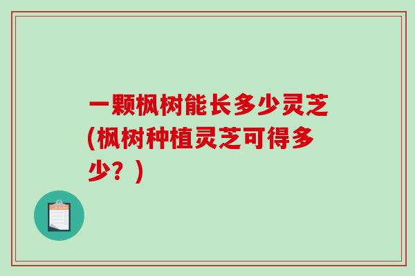 一颗枫树能长多少灵芝(枫树种植灵芝可得多少？)