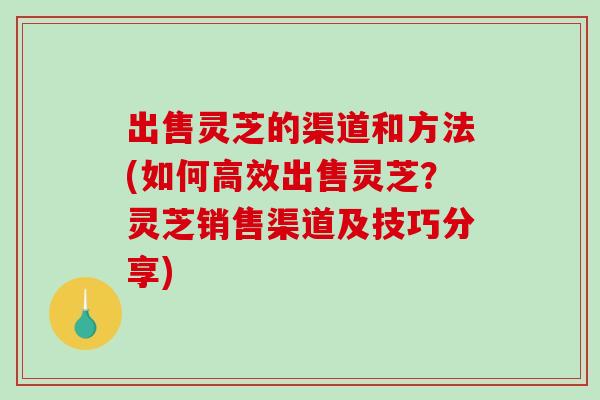 出售灵芝的渠道和方法(如何高效出售灵芝？灵芝销售渠道及技巧分享)