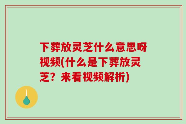 下葬放灵芝什么意思呀视频(什么是下葬放灵芝？来看视频解析)