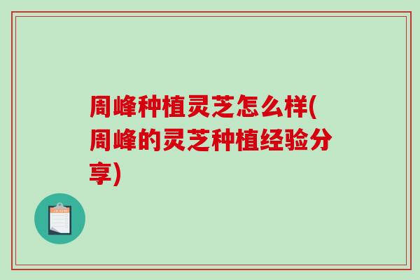 周峰种植灵芝怎么样(周峰的灵芝种植经验分享)