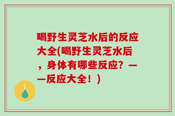 喝野生灵芝水后的反应大全(喝野生灵芝水后，身体有哪些反应？——反应大全！)