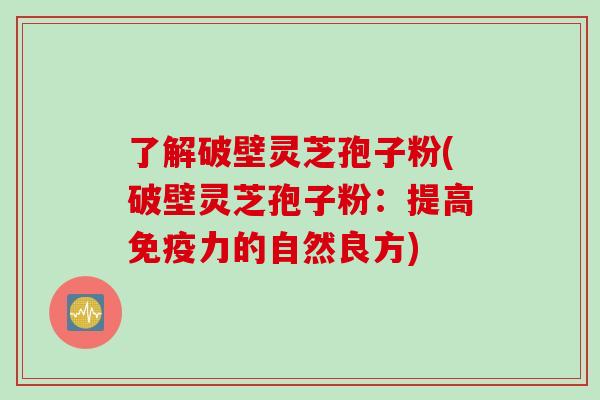 了解破壁灵芝孢子粉(破壁灵芝孢子粉：提高免疫力的自然良方)