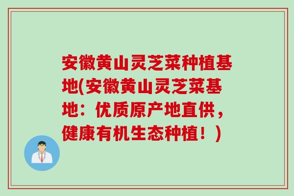 安徽黄山灵芝菜种植基地(安徽黄山灵芝菜基地：优质原产地直供，健康有机生态种植！)