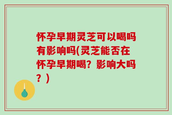 怀孕早期灵芝可以喝吗有影响吗(灵芝能否在怀孕早期喝？影响大吗？)
