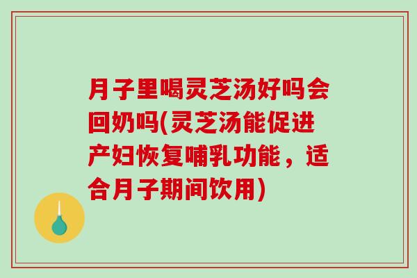 月子里喝灵芝汤好吗会回奶吗(灵芝汤能促进产妇恢复哺乳功能，适合月子期间饮用)