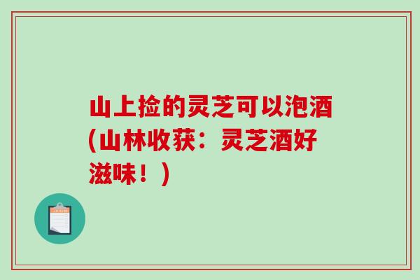 山上捡的灵芝可以泡酒(山林收获：灵芝酒好滋味！)