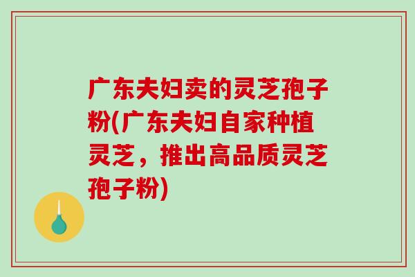 广东夫妇卖的灵芝孢子粉(广东夫妇自家种植灵芝，推出高品质灵芝孢子粉)