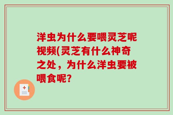 洋虫为什么要喂灵芝呢视频(灵芝有什么神奇之处，为什么洋虫要被喂食呢？