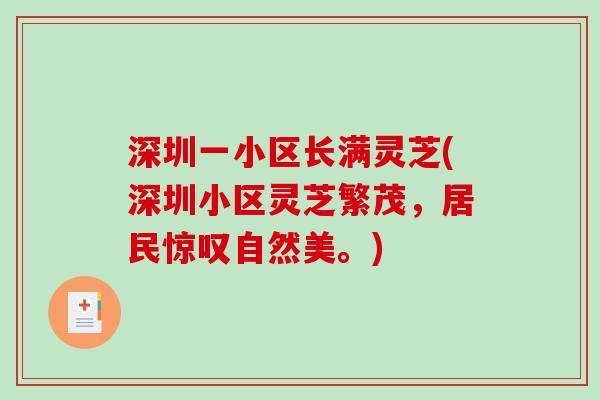 深圳一小区长满灵芝(深圳小区灵芝繁茂，居民惊叹自然美。)