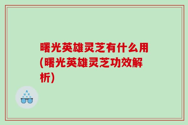 曙光英雄灵芝有什么用(曙光英雄灵芝功效解析)