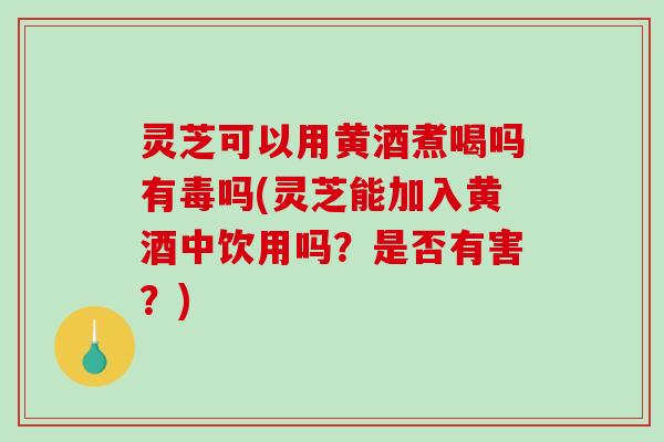 灵芝可以用黄酒煮喝吗有毒吗(灵芝能加入黄酒中饮用吗？是否有害？)