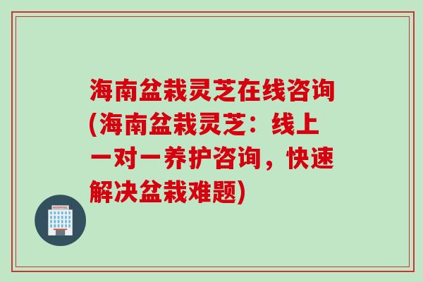 海南盆栽灵芝在线咨询(海南盆栽灵芝：线上一对一养护咨询，快速解决盆栽难题)