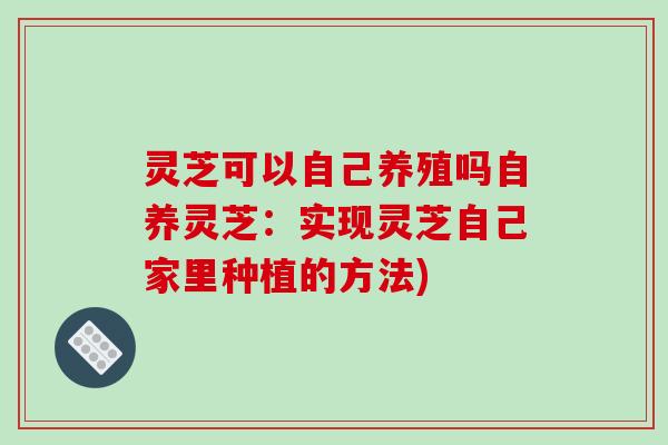 灵芝可以自己养殖吗自养灵芝：实现灵芝自己家里种植的方法)