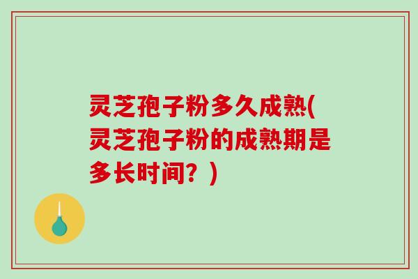 灵芝孢子粉多久成熟(灵芝孢子粉的成熟期是多长时间？)