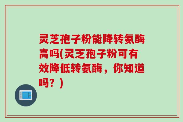 灵芝孢子粉能降转氨酶高吗(灵芝孢子粉可有效降低转氨酶，你知道吗？)