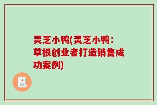 灵芝小鸭(灵芝小鸭：草根创业者打造销售成功案例)