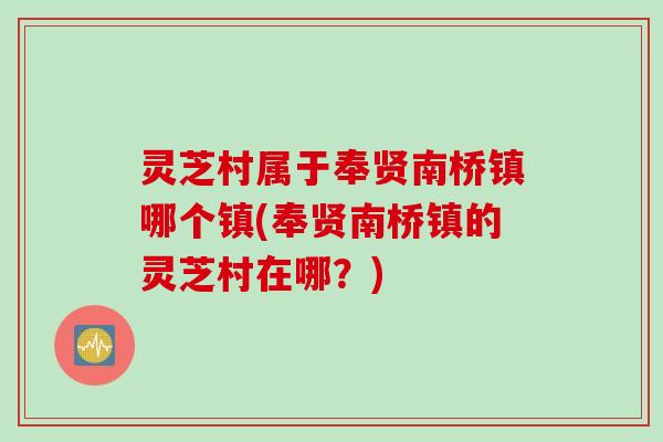 灵芝村属于奉贤南桥镇哪个镇(奉贤南桥镇的灵芝村在哪？)