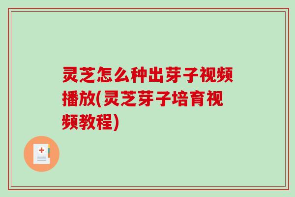 灵芝怎么种出芽子视频播放(灵芝芽子培育视频教程)