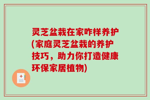 灵芝盆栽在家咋样养护(家庭灵芝盆栽的养护技巧，助力你打造健康环保家居植物)