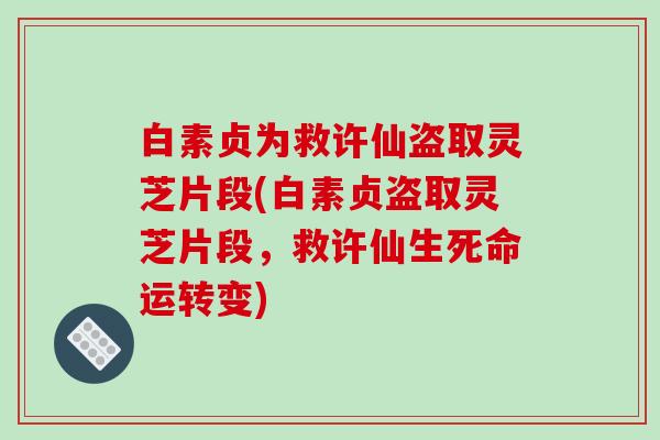 白素贞为救许仙盗取灵芝片段(白素贞盗取灵芝片段，救许仙生死命运转变)