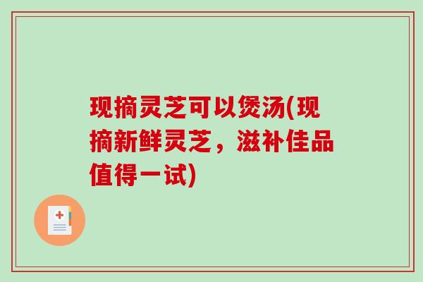 现摘灵芝可以煲汤(现摘新鲜灵芝，滋补佳品值得一试)