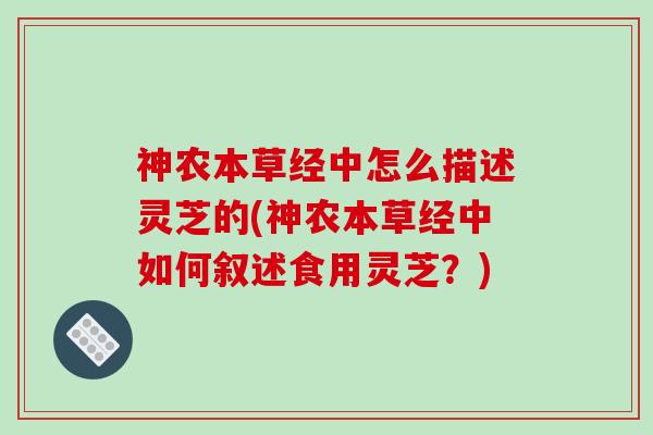 神农本草经中怎么描述灵芝的(神农本草经中如何叙述食用灵芝？)