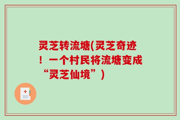 灵芝转流塘(灵芝奇迹！一个村民将流塘变成“灵芝仙境”)