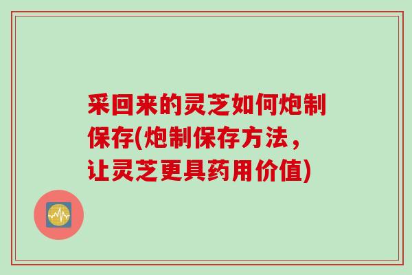 采回来的灵芝如何炮制保存(炮制保存方法，让灵芝更具药用价值)