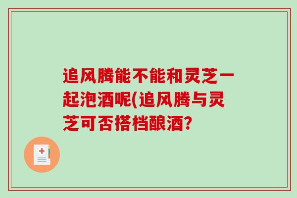 追风腾能不能和灵芝一起泡酒呢(追风腾与灵芝可否搭档酿酒？