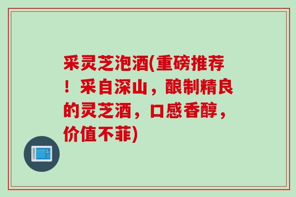 采灵芝泡酒(重磅推荐！采自深山，酿制精良的灵芝酒，口感香醇，价值不菲)