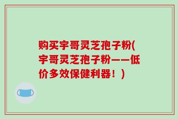 购买宇哥灵芝孢子粉(宇哥灵芝孢子粉——低价多效保健利器！)