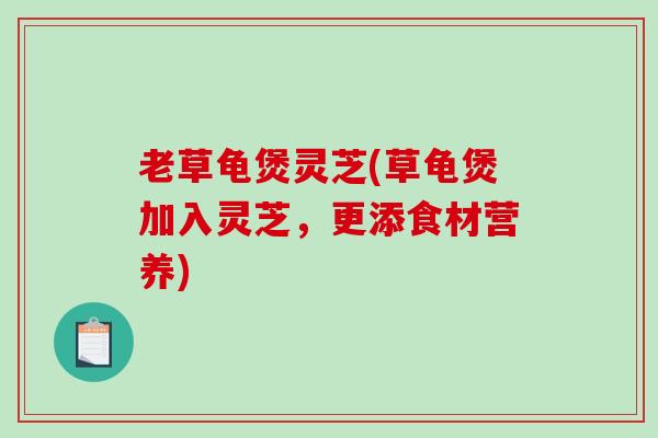 老草龟煲灵芝(草龟煲加入灵芝，更添食材营养)