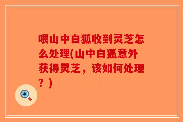 喂山中白狐收到灵芝怎么处理(山中白狐意外获得灵芝,该如何处理?) 喂山中白狐收到灵芝怎么处理(山中白狐意外获得灵芝,该如何处理?)