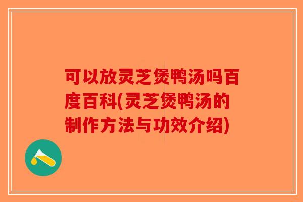 可以放灵芝煲鸭汤吗百度百科(灵芝煲鸭汤的制作方法与功效介绍)